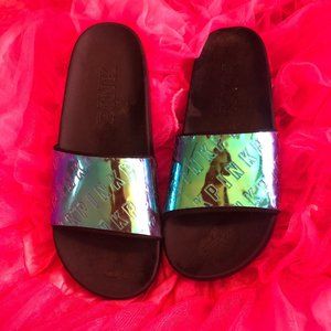 Pink slide sandals metallic